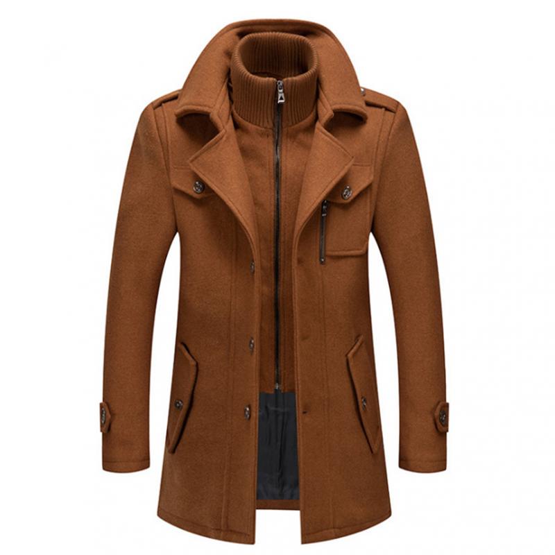 남성용 더블 칼라 두꺼운 재킷, 싱글 브레스트 트렌치 코트, 캐주얼 울 혼방 오버코트, 겨울 패션, 신상